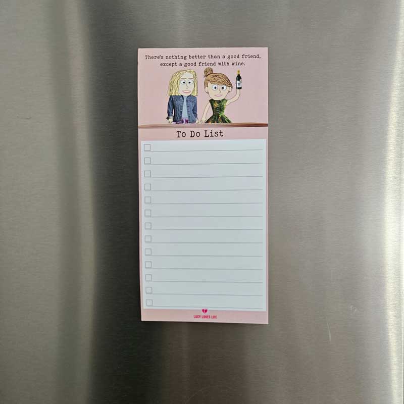 Lucy Loves Life Magnetic Notepad Jotter - Good Friends Bring Wine