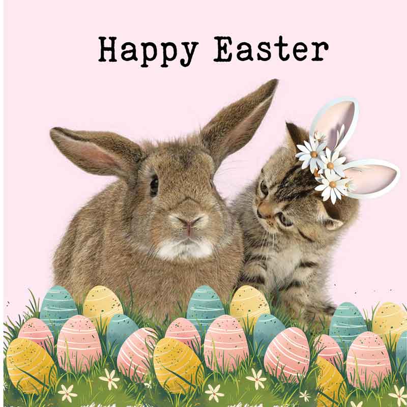 Lucy Loves Life Card - Happy Easter (Cat & Bunny)
